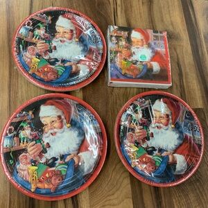 Vtg Trend Setters Brand 36 Christmas Santa Paper Plates & 30 Napkins Decoupage